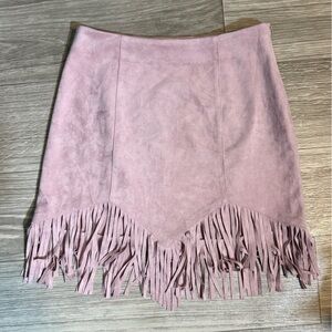 Fringed Suede Mini Skirt in Pink